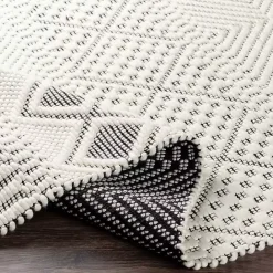 Best Kirklands Home White and Black Diamond Tassel Wool Area Rug, 5x7
