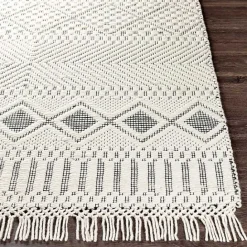 Best Kirklands Home White and Black Diamond Tassel Wool Area Rug, 5x7