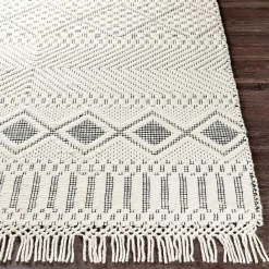 Outlet Kirklands Home White and Black Diamond Tassel Wool Area Rug, 8x10