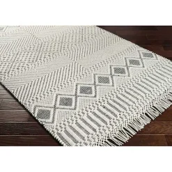 Outlet Kirklands Home White and Black Diamond Tassel Wool Area Rug, 8x10