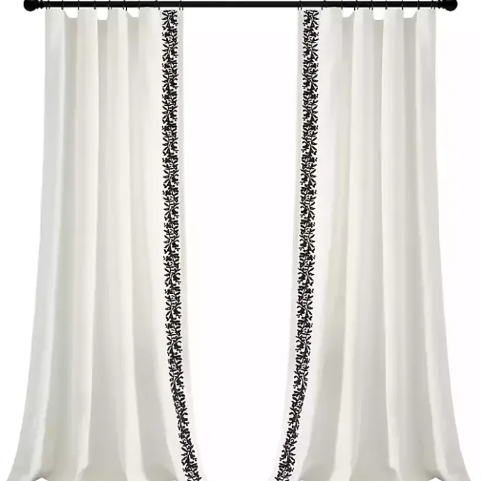 New Kirklands Home White and Black Embroidered Curtain Panel, 84 in.