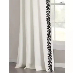 New Kirklands Home White and Black Embroidered Curtain Panel, 84 in.