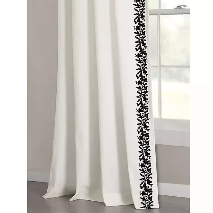 New Kirklands Home White and Black Embroidered Curtain Panel, 84 in.