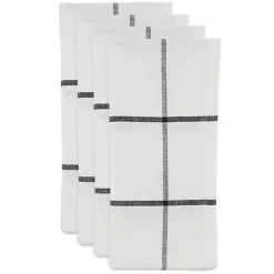 Kirklands Home White and Black Plaid Cotton Napkins, Set of 4