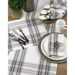 Clearance Kirklands Home White and Black Plaid Cotton Table Runner