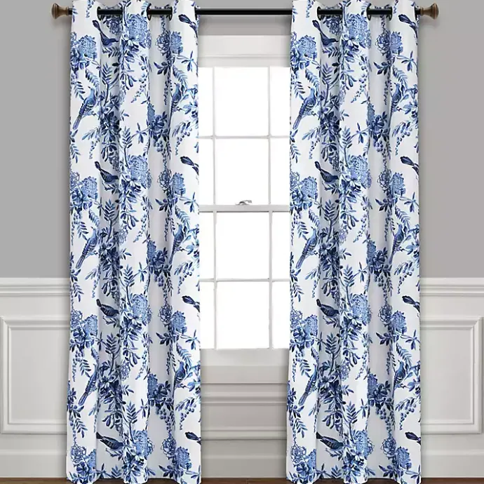 Clearance Kirklands Home White and Blue Grommet Curtain Panel Set, 84 in.
