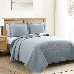 Discount Kirklands Home White and Blue Scallop 3-pc. King Quilt Set