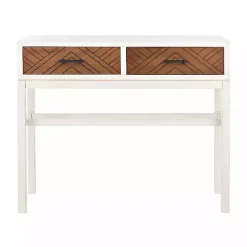 New Kirklands Home White and Brown Herringbone Console Table