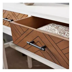 New Kirklands Home White and Brown Herringbone Console Table