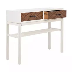 New Kirklands Home White and Brown Herringbone Console Table
