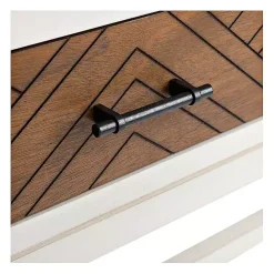 New Kirklands Home White and Brown Herringbone Console Table