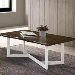 Online Kirklands Home White and Dark Oak Wood Live Edge Coffee Table Brown