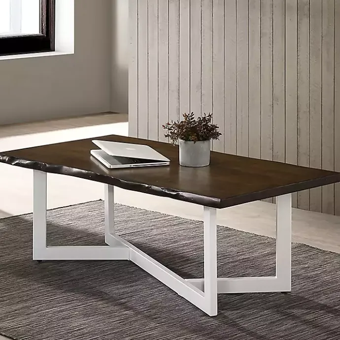 Online Kirklands Home White and Dark Oak Wood Live Edge Coffee Table Brown