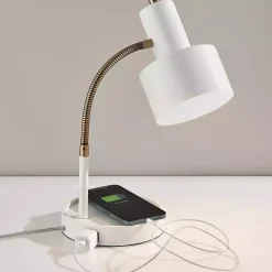 Discount Kirklands Home White and Gold Brayden Charging Desk Lamp