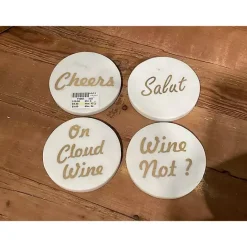 Sale Kirklands Home White and Gold Marble Wine Coasters, Set of 4