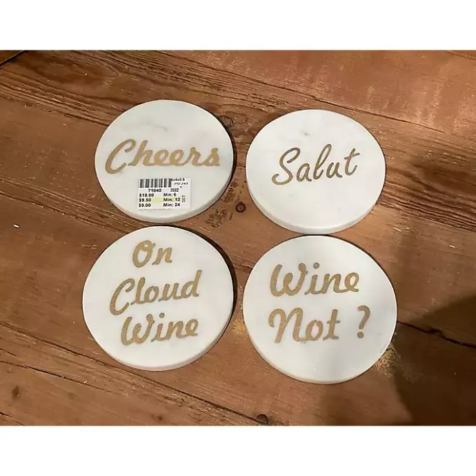 Sale Kirklands Home White and Gold Marble Wine Coasters, Set of 4