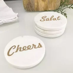 Sale Kirklands Home White and Gold Marble Wine Coasters, Set of 4