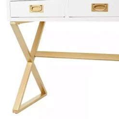 Clearance Kirklands Home White and Gold Metal Desk with Outlets