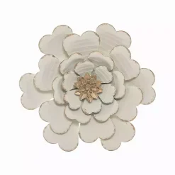 Kirklands Home and Gold Metal Flower Large Wall Plaque White