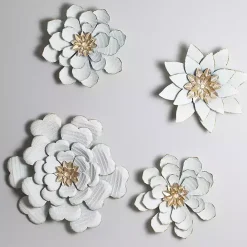 Kirklands Home and Gold Metal Flower Large Wall Plaque White