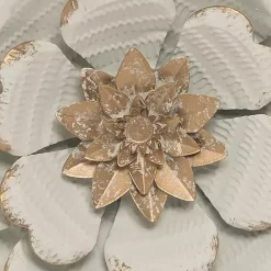 Kirklands Home and Gold Metal Flower Large Wall Plaque White