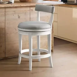 Discount Kirklands Home White and Faux Leather Swivel Counter Stool Gray