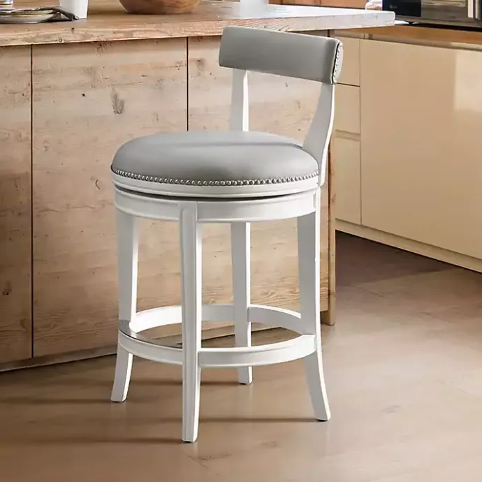 Discount Kirklands Home White and Faux Leather Swivel Counter Stool Gray