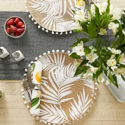 Kirklands Home White and Natural Fern Round Placemats, Set of 6
