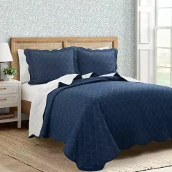 Discount Kirklands Home White and Navy Scallop 3-pc. King Quilt Set