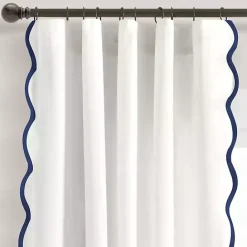 New Kirklands Home White and Navy Scalloped Curtain Panel Set, 84 in.