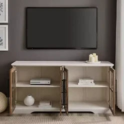 Outlet Kirklands Home and Rustic Oak Glass Door TV Stand White