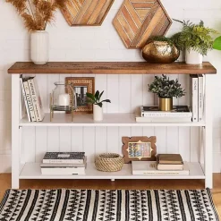 Sale Kirklands Home White and Rustic Oak Wood Farmhouse Console Table