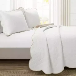 New Kirklands Home White and Tan Scallop 3-pc. King Quilt Set