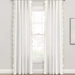Clearance Kirklands Home White and Tan Scalloped Curtain Panel Set, 84 in.