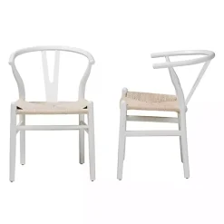 Outlet Kirklands Home and Tan Wishbone Dining Chairs, Set of 2 White