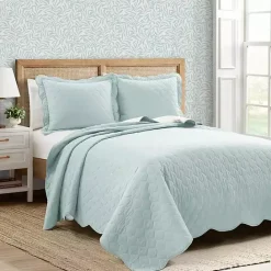 Hot Kirklands Home White and Teal Scallop 3-pc. King Quilt Set