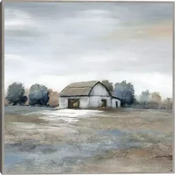 Kirklands Home White Barn in Pasture Framed Canvas Art Print Gray