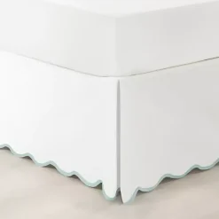 Hot Kirklands Home White Blue Scalloped Coastal Queen Bed Skirt