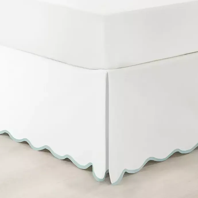 Hot Kirklands Home White Blue Scalloped Coastal Queen Bed Skirt