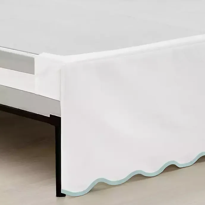 Hot Kirklands Home White Blue Scalloped Coastal Queen Bed Skirt