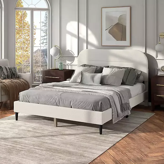 Outlet Kirklands Home Boucle Upholstered Sara Queen Bed White
