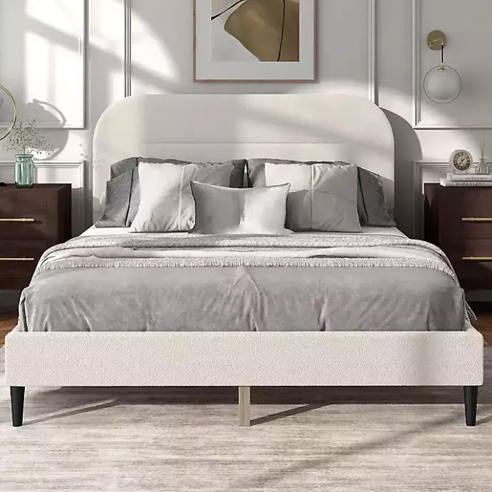 Outlet Kirklands Home Boucle Upholstered Sara Queen Bed White