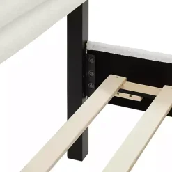 Hot Kirklands Home White Boucle Upholstered Black Canopy Queen Bed