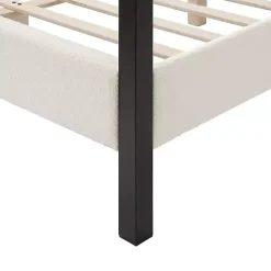 Hot Kirklands Home White Boucle Upholstered Black Canopy Queen Bed