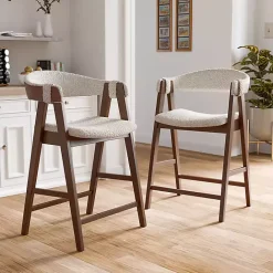 Online Kirklands Home Boucle Wood Penny Counter Stools, Set of 2 White