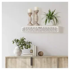 Online Kirklands Home White Carved Floral Decorative Wall Shelf