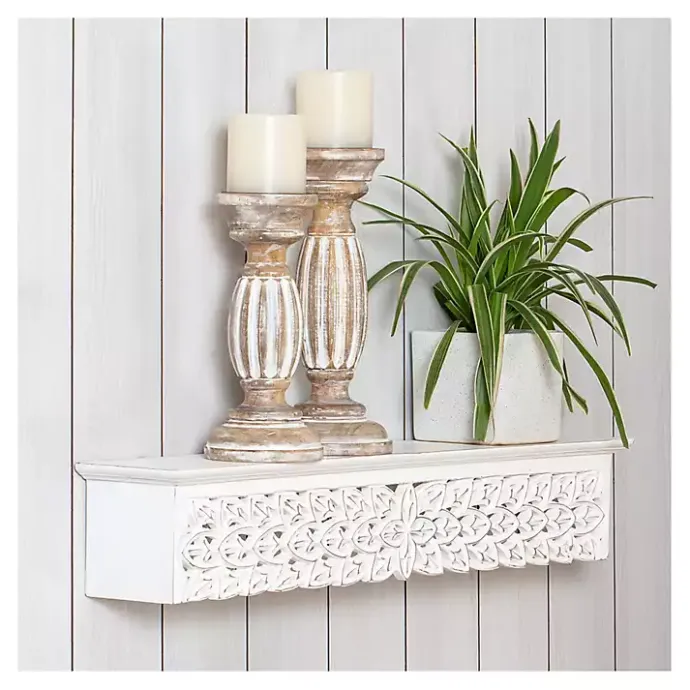 Online Kirklands Home White Carved Floral Decorative Wall Shelf