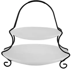 Clearance Kirklands Home Ceramic 2 Tiered Serving Set with Metal Rack White