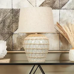 Clearance Kirklands Home Ceramic and Jute Woven Table Lamp White