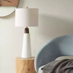 Outlet Kirklands Home Ceramic and Wood Cone Table Lamp White